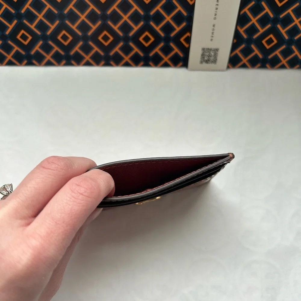 Tory Burch Willa Shine Slim Card Case Java Gold Brown Tan Neutral Card Holder